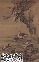 清沈铨　群凫戏水图