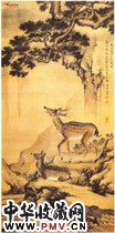 清沈铨　柏鹿图