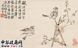 清李鱓 腊梅小雀图