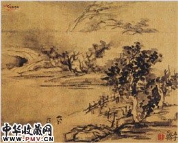 清李鱓　溪山烟雨图
