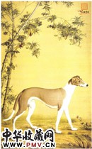 清郎世宁　竹荫西犬图