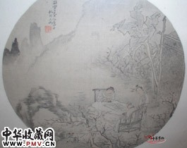 清苏六朋　对弈图团扇