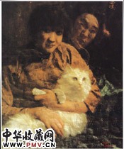 近现代徐悲鸿　抚猫人像