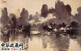 近现代徐悲鸿　漓江春雨图轴