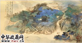 近现代张大千　江深垂钓图