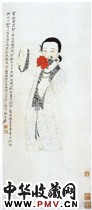 近现代张大千　持花仕女