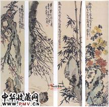 清蒲华　梅兰竹菊四条屏
