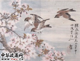 近现代陆抑非　樱花偷仓鸟
