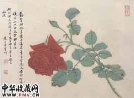 近现代陆抑非　月季写生