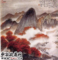 近现代贺天健　九月桐江桕子红图轴