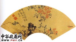 明陈淳　紫薇扇面