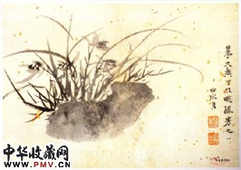 明徐渭　山水花卉人物图--兰花