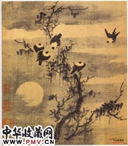 明周臣　寒鸦月夜图