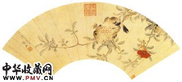 明张翀　花鸟扇面