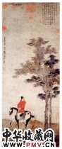 元赵雍　挟弹游骑图