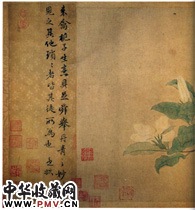 元钱选　来禽栀子图（局部）