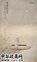 清张风 月下抚琴图