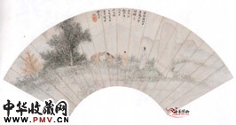 清张风　读碑图扇页
