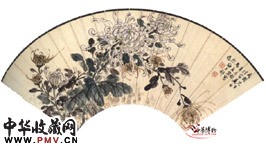 近现代马孟容　秋菊扇面