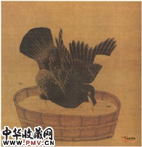 南宋李迪　禽浴图