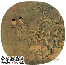 南宋李迪　寒林双禽图