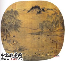 宋陈居中　柳塘牧马图
