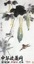 近现代江寒汀　丝瓜飞雀