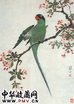 近现代江寒汀　梅花鹦鹉