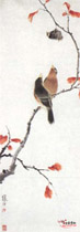 近现代江寒汀　红叶双雀