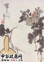 近现代潘天寿　葫芦菊花图