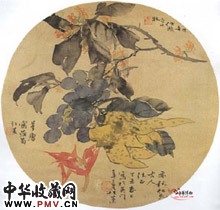清任薰　花果扇页