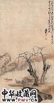 清黄慎 停棹清谈图