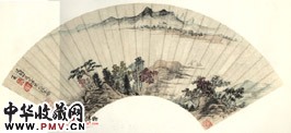 清石涛　长干秋色图扇面