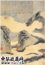 清石涛　飞瀑奇峰图