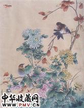清郎世宁　秋菊双鸟图