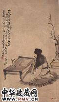 清苏六朋　油灯夜读图