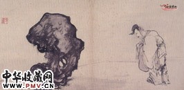 明吴伟　人物故事册“米颠拜石”