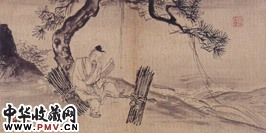 明吴伟　人物故事册“买臣樵读”