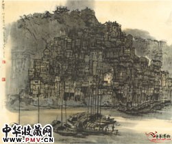 近现代李可染　夕照中的重庆山城