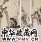 何煜 乙丑(1925年)作 四时花鸟 四屏 设色纸本
