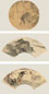 刘德六 袁沛 1875年作 鸡 牛 山水(3件) 扇面