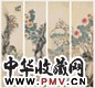 周闲 四时花卉 四屏 设色纸本