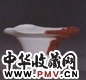 清乾隆 白瓷加梵红釉蟠螭耳杯