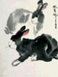 徐希 双兔 立轴 设色纸本