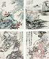 袁培基 山水、花鸟四屏 立轴 设色纸本