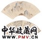 许昭 黄葆戉 沈迈士等 雨沫苍翠图 行书 扇面立轴 设色纸本