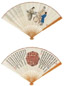 叶昀 戊寅(1938年)作 三国故事 成扇 设色纸本