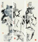 胡铁梅 松鹤图(3件) 立轴 绫本