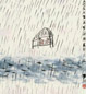 韩羽 听雨图 镜心 设色纸本