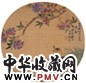 张子祥 桃花乳鸭图 扇面 设色泥金绢本